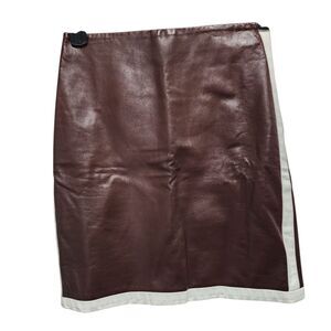 Ralph Lauren Collection Purple Label Leather Mini Skirt Sz 2 Brown/Ivory NWT